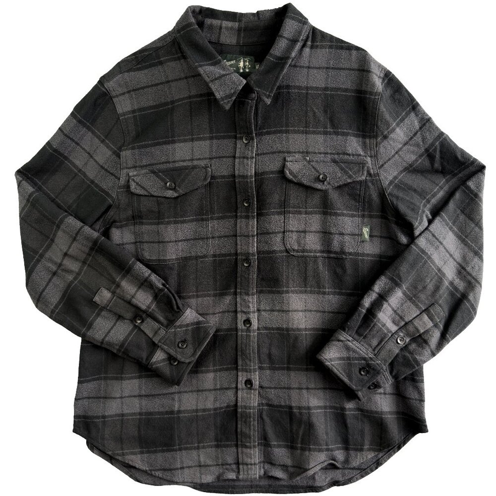 Danner Black Gray Plaid Flannel Shirt Women XL USA Made Cotton Workwear Rugged
